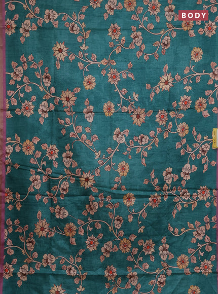 Semi tussar saree green and pink shade with allover kalamkari prints and piping zari woven border