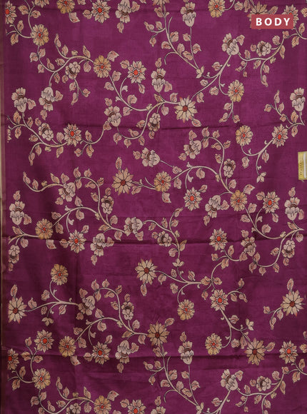 Semi tussar saree purple with allover kalamkari prints and piping zari woven border