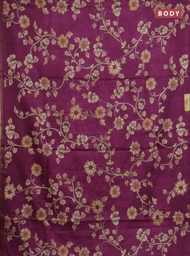 Semi tussar saree purple with allover kalamkari prints and piping zari woven border