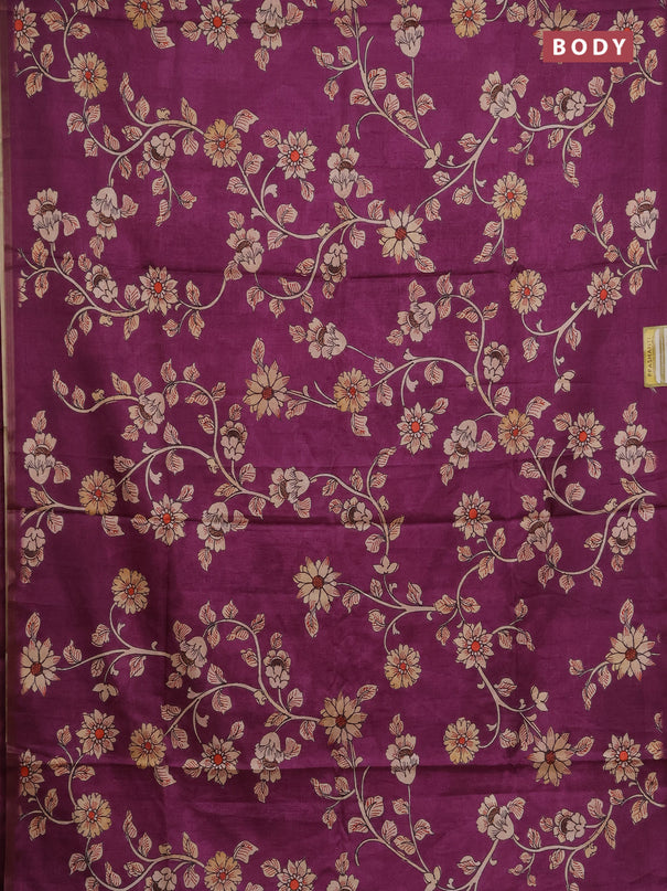 Semi tussar saree purple with allover kalamkari prints and piping zari woven border