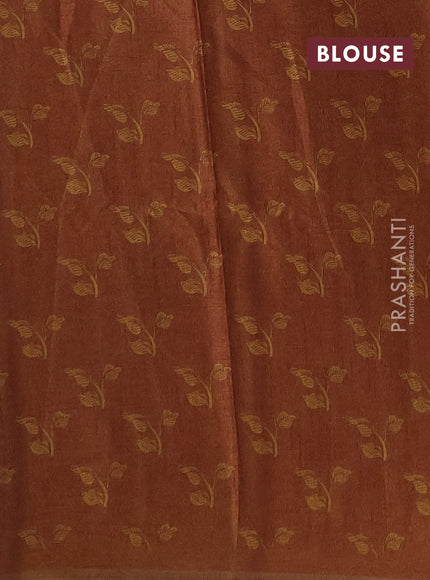 Semi tussar saree dark mustard with allover kalamkari prints and piping zari woven border