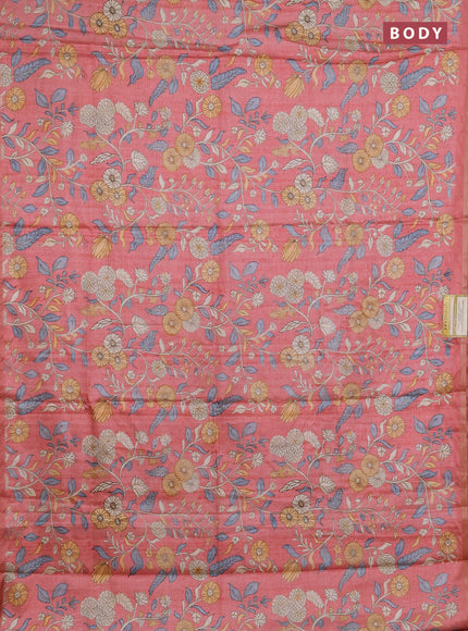 Semi tussar saree dark peach with allover prints and piping zari woven border