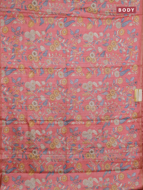 Semi tussar saree dark peach with allover prints and piping zari woven border