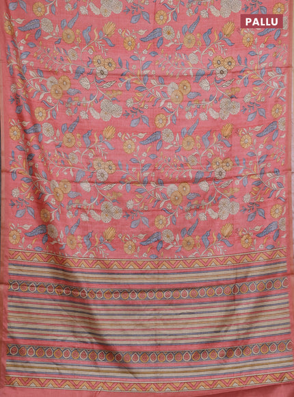 Semi tussar saree dark peach with allover prints and piping zari woven border