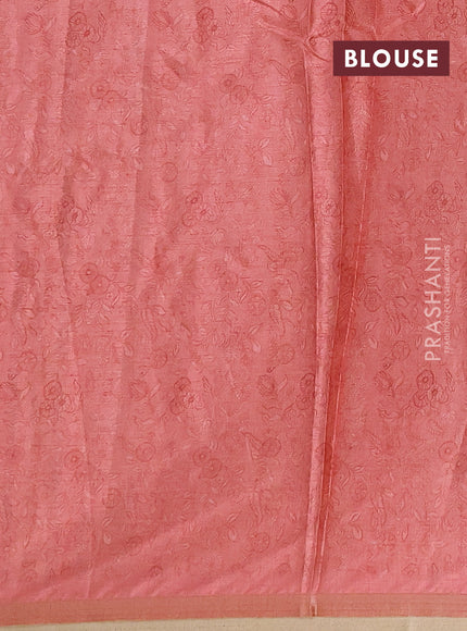 Semi tussar saree dark peach with allover prints and piping zari woven border