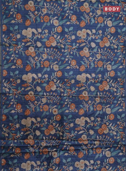 Semi tussar saree blue with allover prints and piping zari woven border