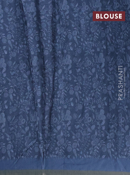 Semi tussar saree blue with allover prints and piping zari woven border