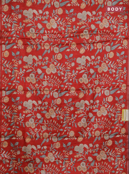 Semi tussar saree red with allover prints and piping zari woven border