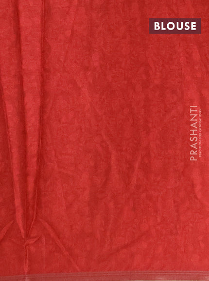 Semi tussar saree red with allover prints and piping zari woven border