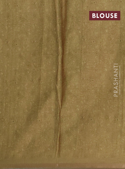 Semi tussar saree beige and olive green with allover prints and piping zari woven border