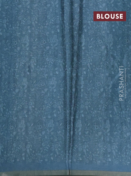 Semi tussar saree beige and pastel blue with allover prints and piping zari woven border