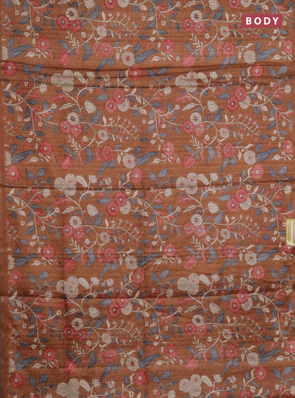 Semi tussar saree dark mustard with allover prints and piping zari woven border