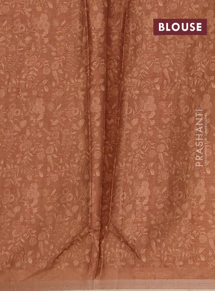 Semi tussar saree dark mustard with allover prints and piping zari woven border