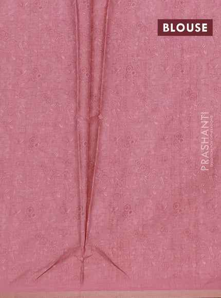 Semi tussar saree beige and mauve pink with allover prints and piping zari woven border