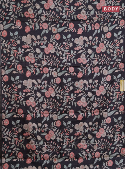 Semi tussar saree black with allover prints and piping zari woven border