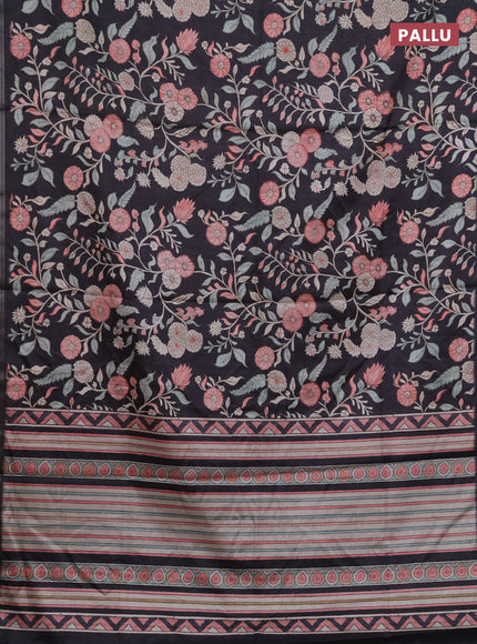 Semi tussar saree black with allover prints and piping zari woven border