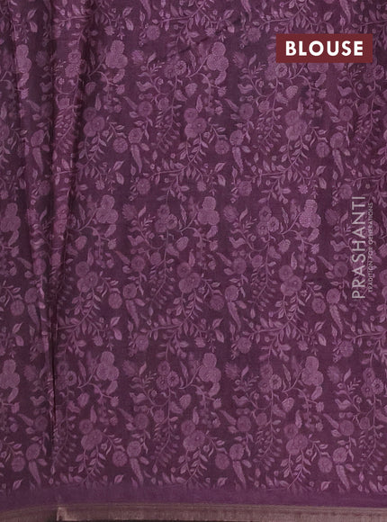 Semi tussar saree deep purple with allover prints and piping zari woven border