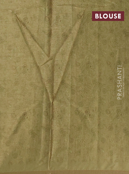 Semi tussar saree light green with allover prints and piping zari woven border