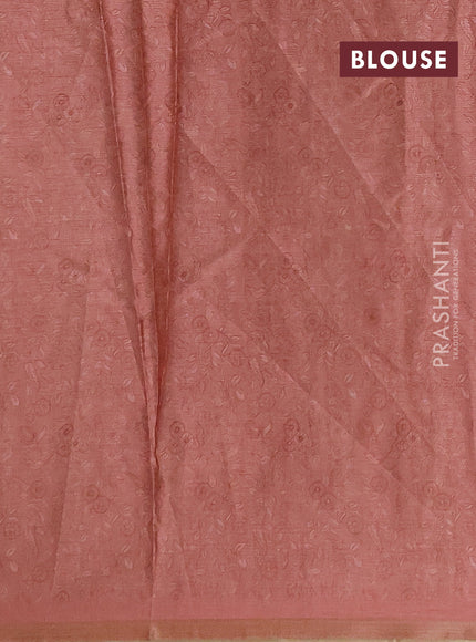 Semi tussar saree beige and pastel peach with allover prints and piping zari woven border