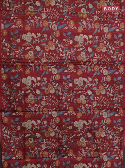 Semi tussar saree maroon with allover prints and piping zari woven border