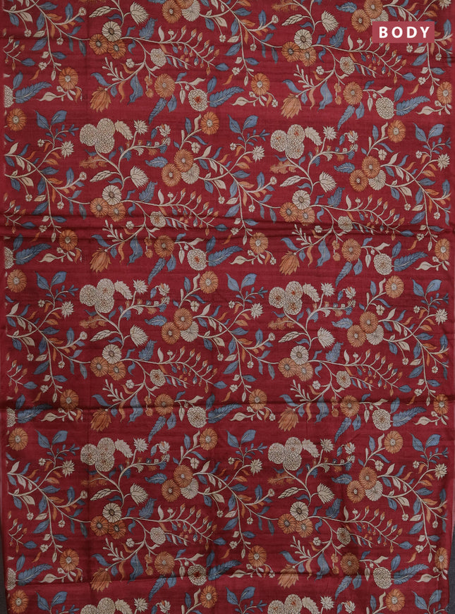 Semi tussar saree maroon with allover prints and piping zari woven border