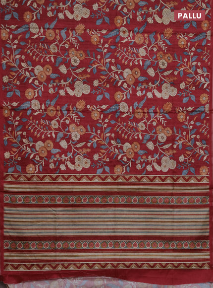 Semi tussar saree maroon with allover prints and piping zari woven border
