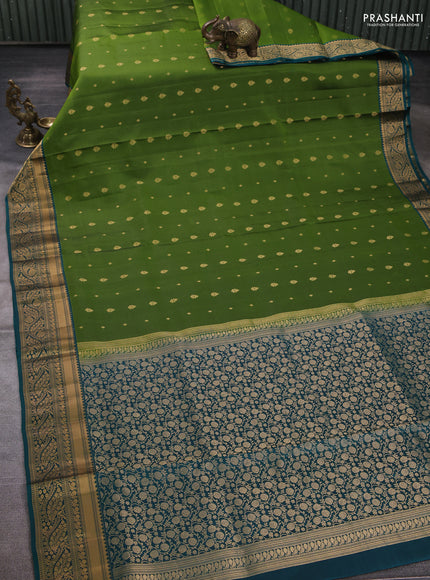 Pure soft silk saree light green and teal green with allover zari woven buttas and zari woven border