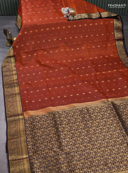 Pure soft silk saree rust shade and coffee brown with allover zari woven buttas and zari woven border