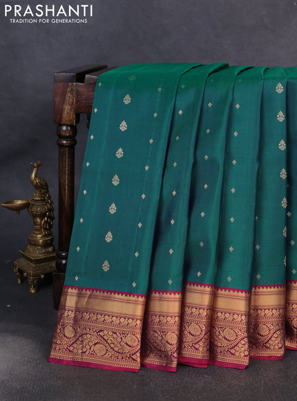 Pure soft silk saree green  and wine shade with allover zari woven buttas and zari woven border
