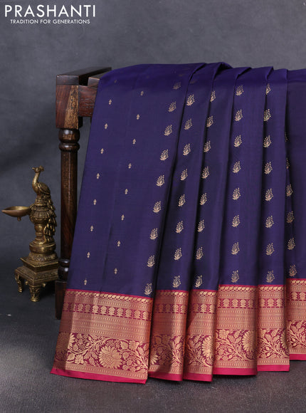 Pure soft silk saree navy blue and wine shade with allover zari woven buttas and zari woven border