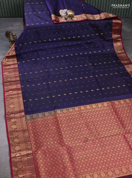Pure soft silk saree navy blue and wine shade with allover zari woven buttas and zari woven border