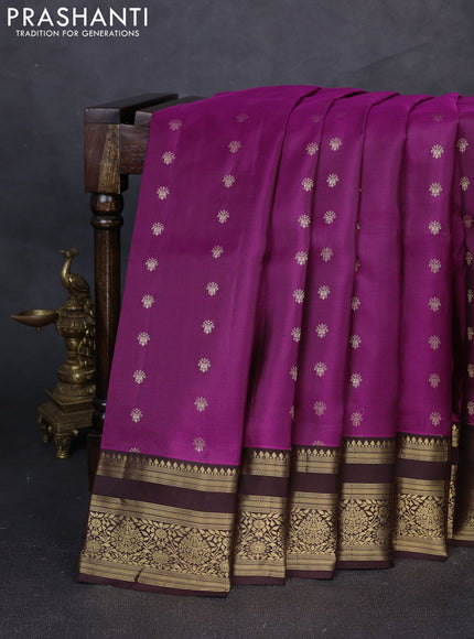 Pure soft silk saree magenta pink and coffee brown with allover zari woven buttas and zari woven border