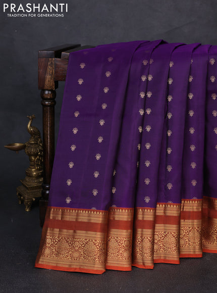 Pure soft silk saree purple and rust shade with allover zari woven buttas and zari woven border