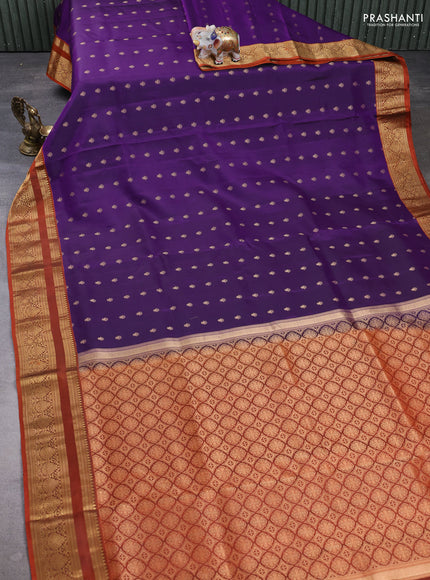 Pure soft silk saree purple and rust shade with allover zari woven buttas and zari woven border