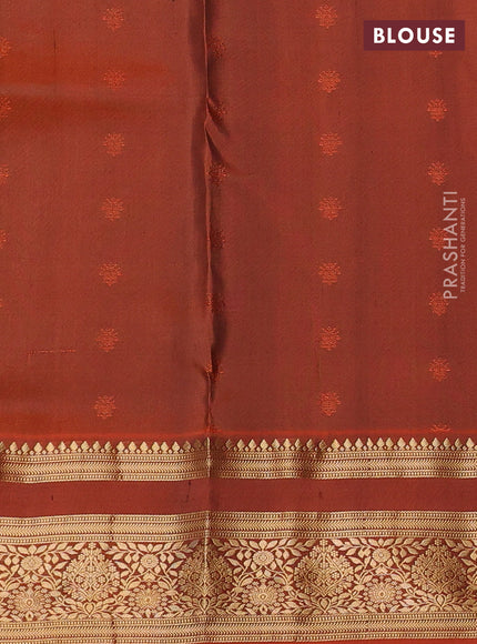 Pure soft silk saree purple and rust shade with allover zari woven buttas and zari woven border