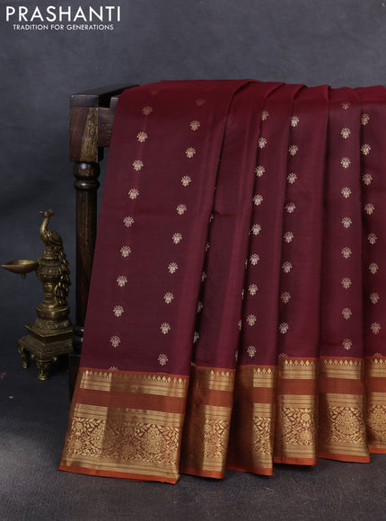 Pure soft silk saree deep maroon and orange with allover zari woven buttas and zari woven border