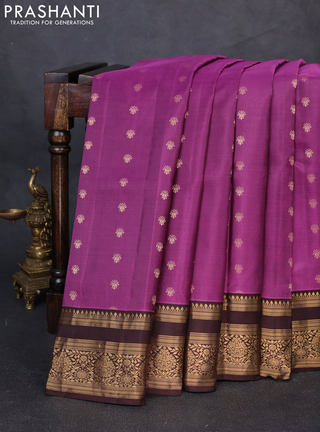 Pure soft silk saree pastel purple and coffee brown with allover zari woven buttas and zari woven border