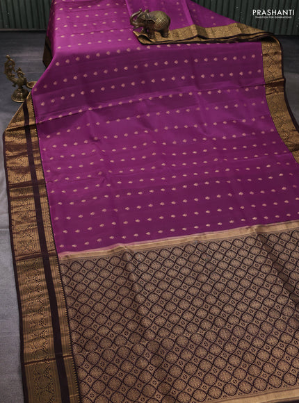 Pure soft silk saree pastel purple and coffee brown with allover zari woven buttas and zari woven border