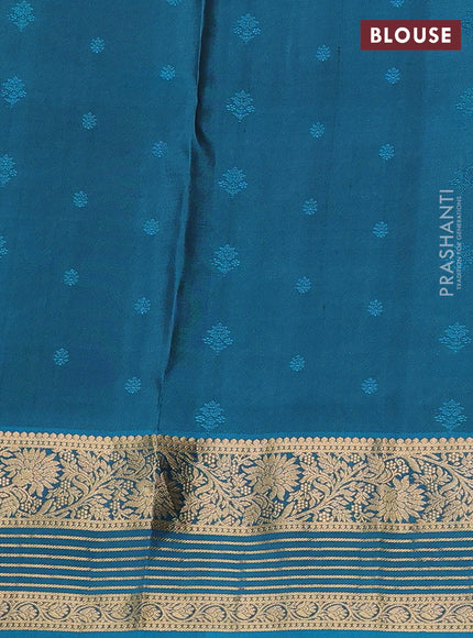 Pure soft silk saree green and peacock blue with allover zari woven buttas and zari woven border