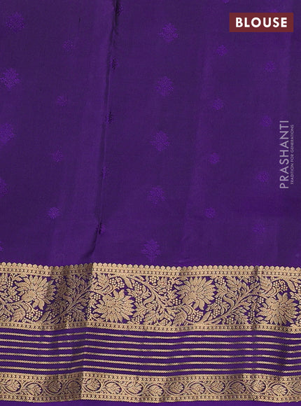 Pure soft silk saree teal blue shade and violet with allover zari woven buttas and zari woven border