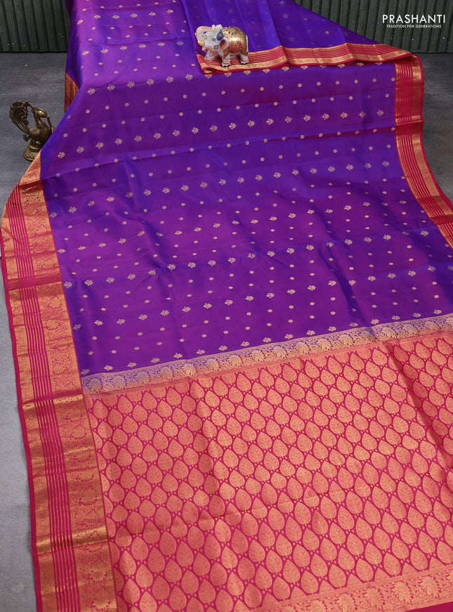 Pure soft silk saree purple and maroon with allover zari woven buttas and zari woven border