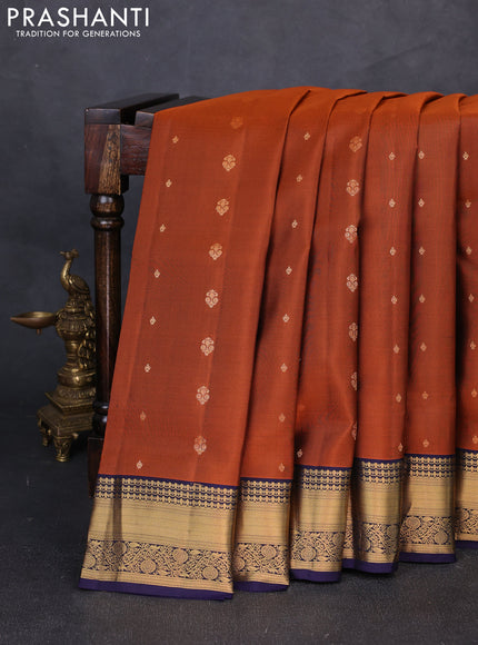 Pure soft silk saree rust shade and navy blue with allover zari woven buttas and zari woven border