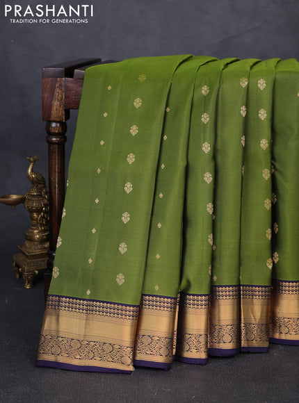 Pure soft silk saree mehendi green and navy blue with allover zari woven buttas and zari woven border