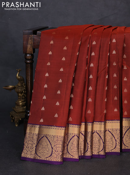 Pure soft silk saree rust shade and violet with allover zari woven buttas and zari woven border