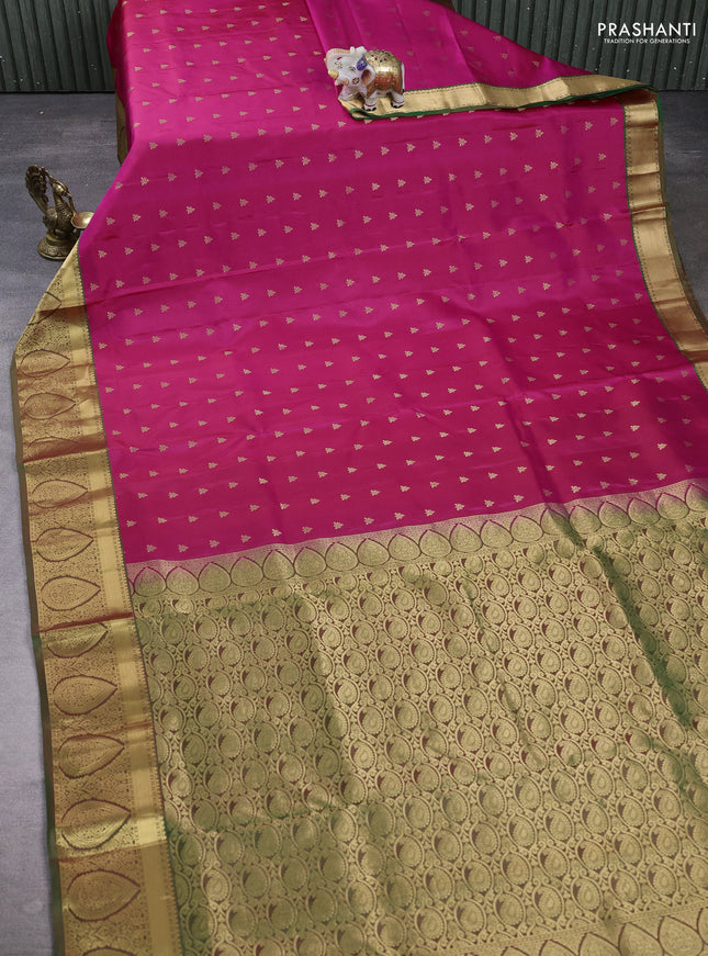 Pure soft silk saree pink and light green with allover zari woven buttas and zari woven border