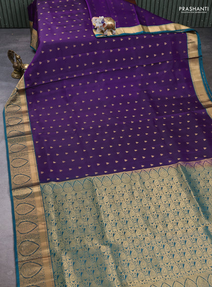 Pure soft silk saree violet and peacock green with allover zari woven buttas and zari woven border