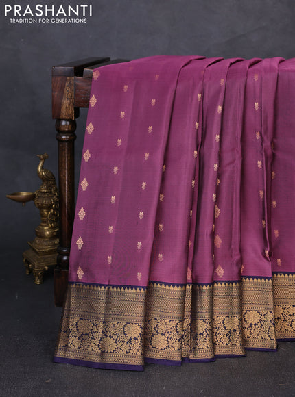 Pure soft silk saree mauve pink and navy blue with allover zari woven buttas and zari woven border