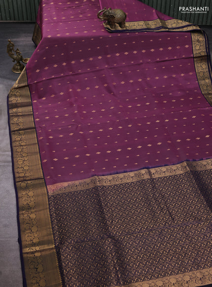 Pure soft silk saree mauve pink and navy blue with allover zari woven buttas and zari woven border