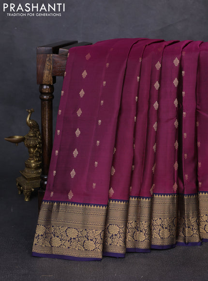 Pure soft silk saree magenta pink and navy blue with allover zari woven buttas and zari woven border
