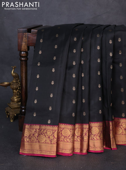 Pure soft silk saree black and magenta pink with allover zari woven buttas and zari woven border